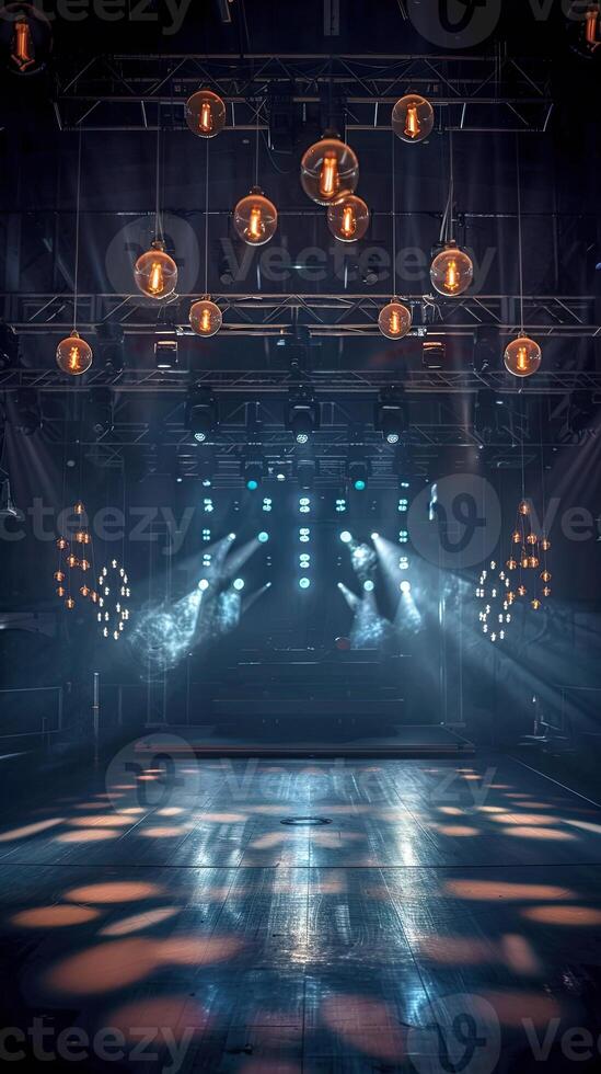 AI generated Scenery of a stage with lights in the background photo