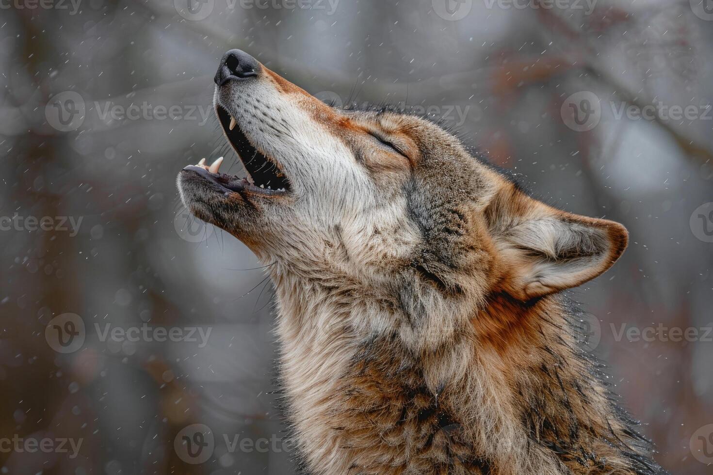 AI generated wolf howling in nature photo