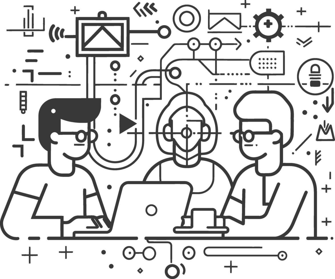 AI generated Outline illustration for Positive Workplace culture for company employees teamwork vector