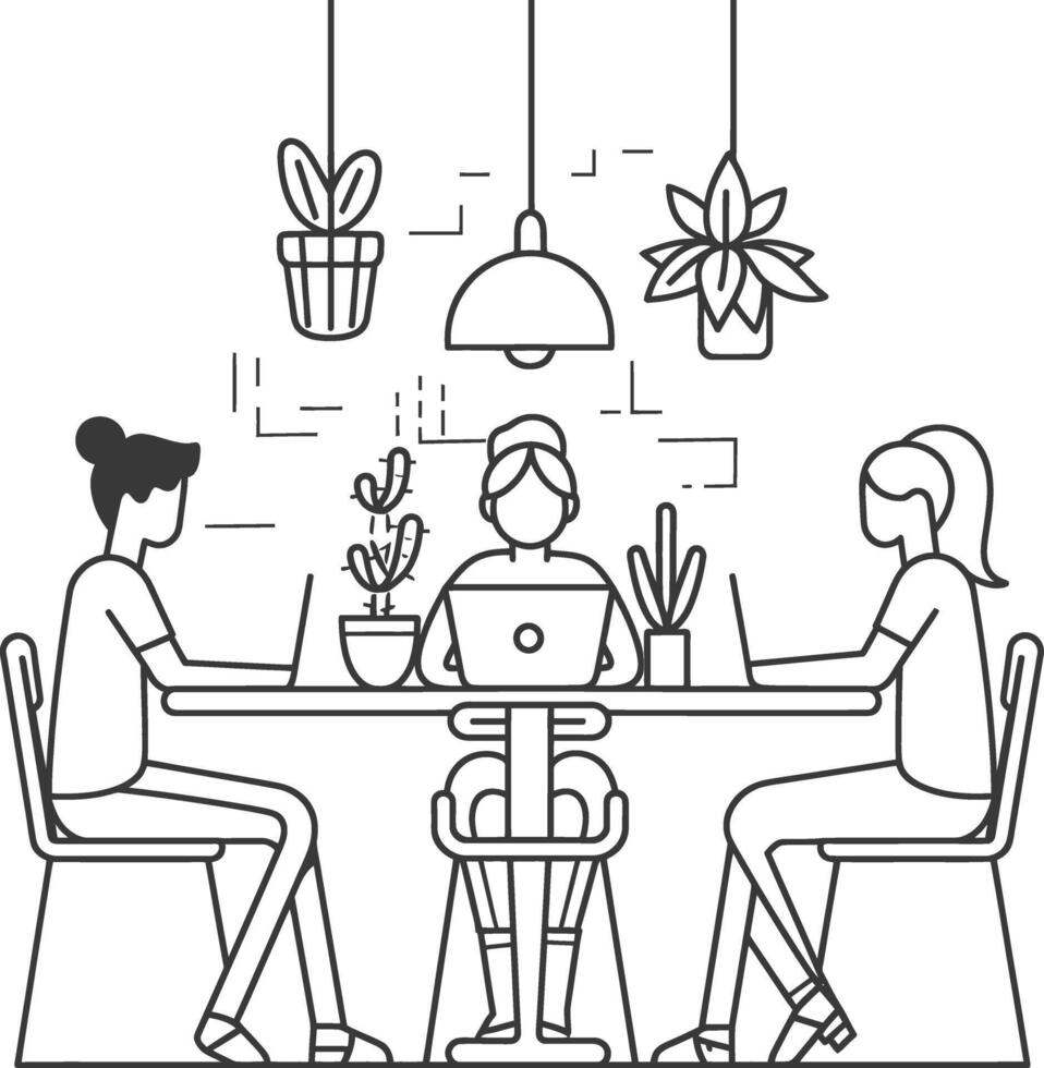 AI generated Outline illustration for Positive Workplace culture for company employees teamwork vector