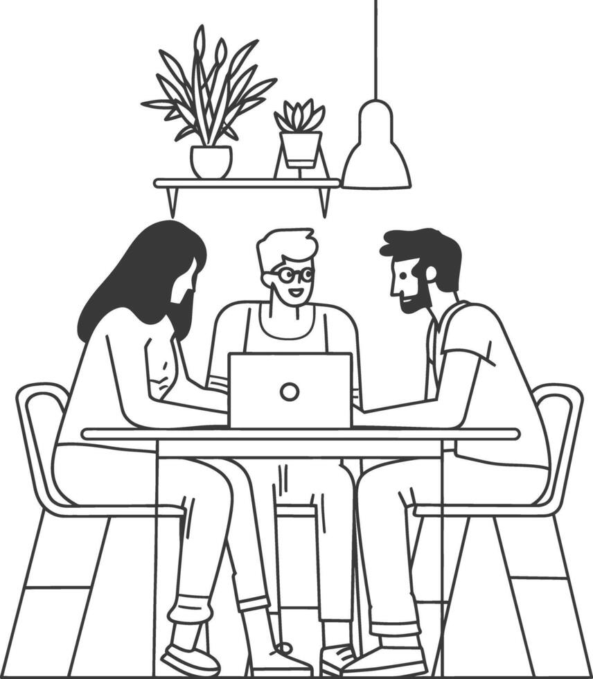 AI generated Outline illustration for Positive Workplace culture for company employees teamwork vector