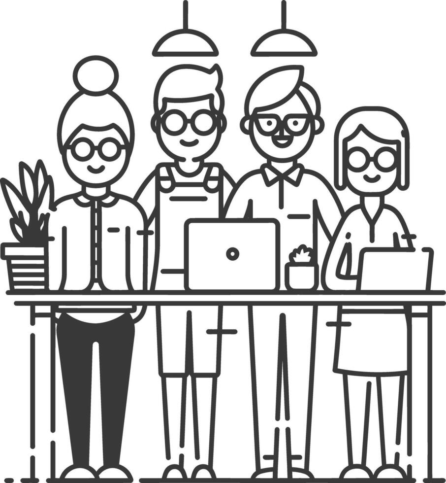 AI generated Outline illustration for Positive Workplace culture for company employees teamwork vector