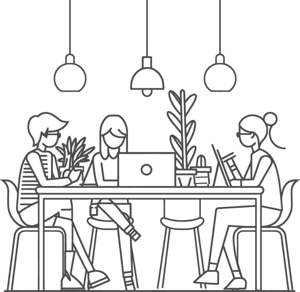 AI generated Outline illustration for Positive Workplace culture for company employees teamwork vector