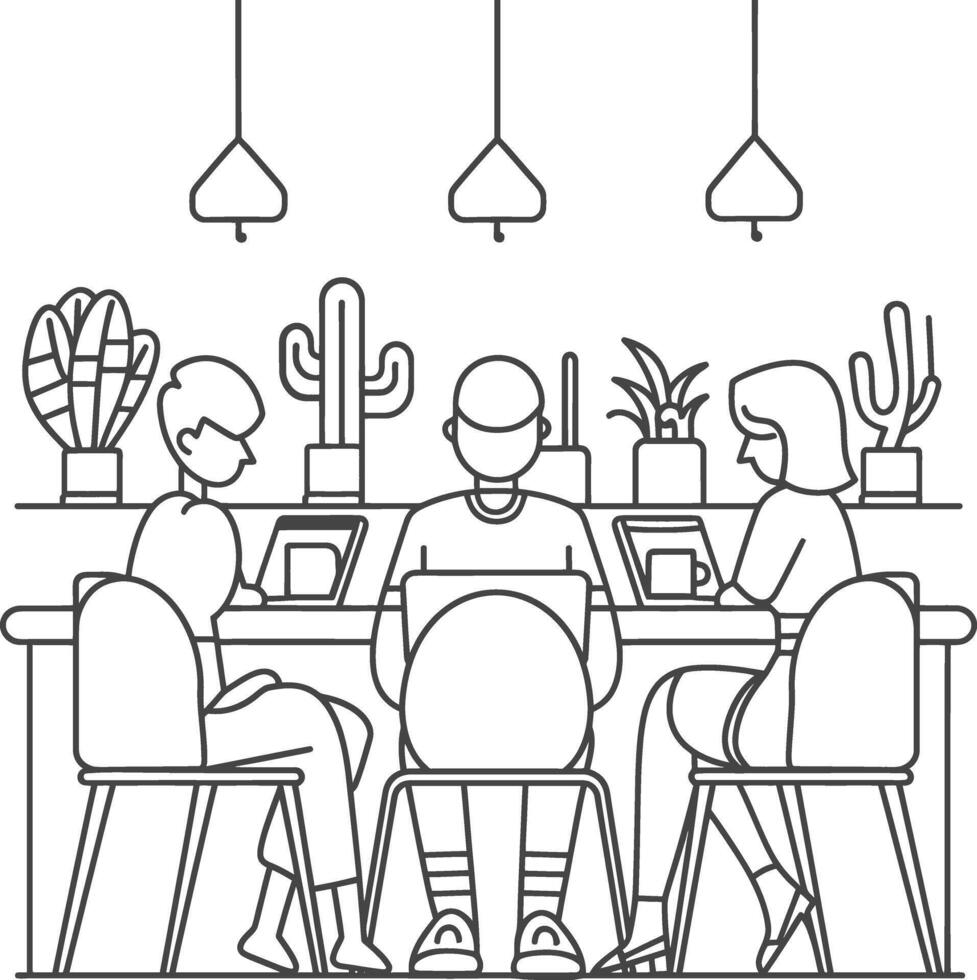 AI generated Outline illustration for Positive Workplace culture for company employees teamwork vector