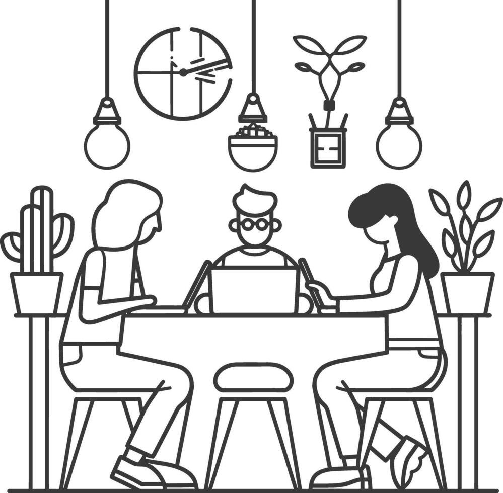 AI generated Outline illustration for Positive Workplace culture for company employees teamwork vector