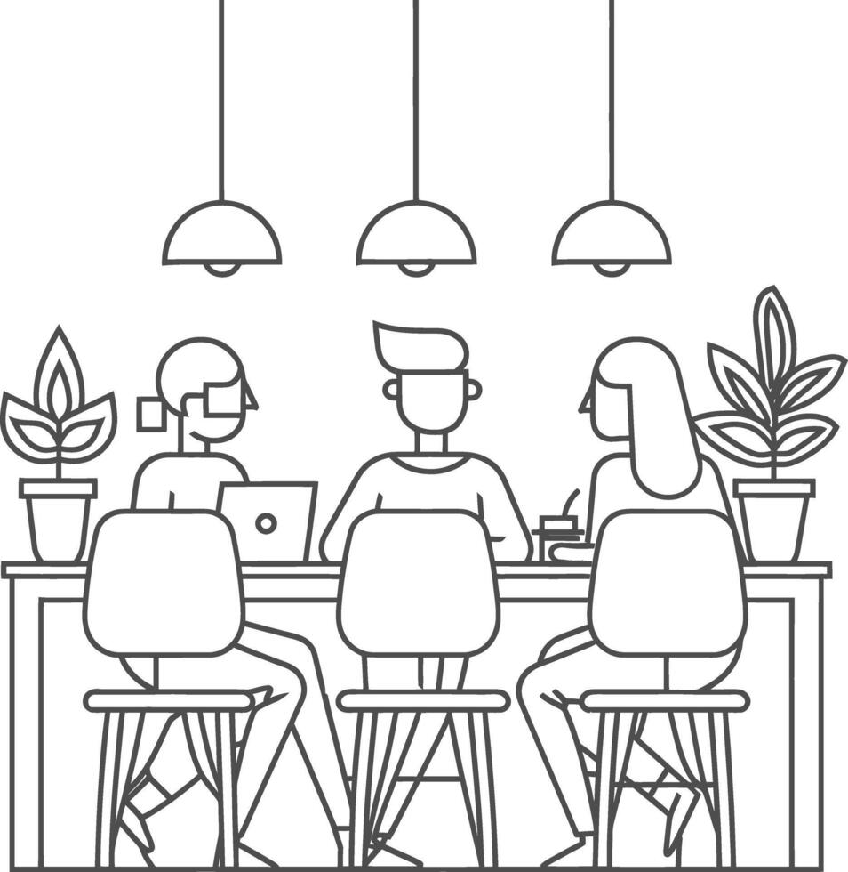 AI generated Outline illustration for Positive Workplace culture for company employees teamwork vector