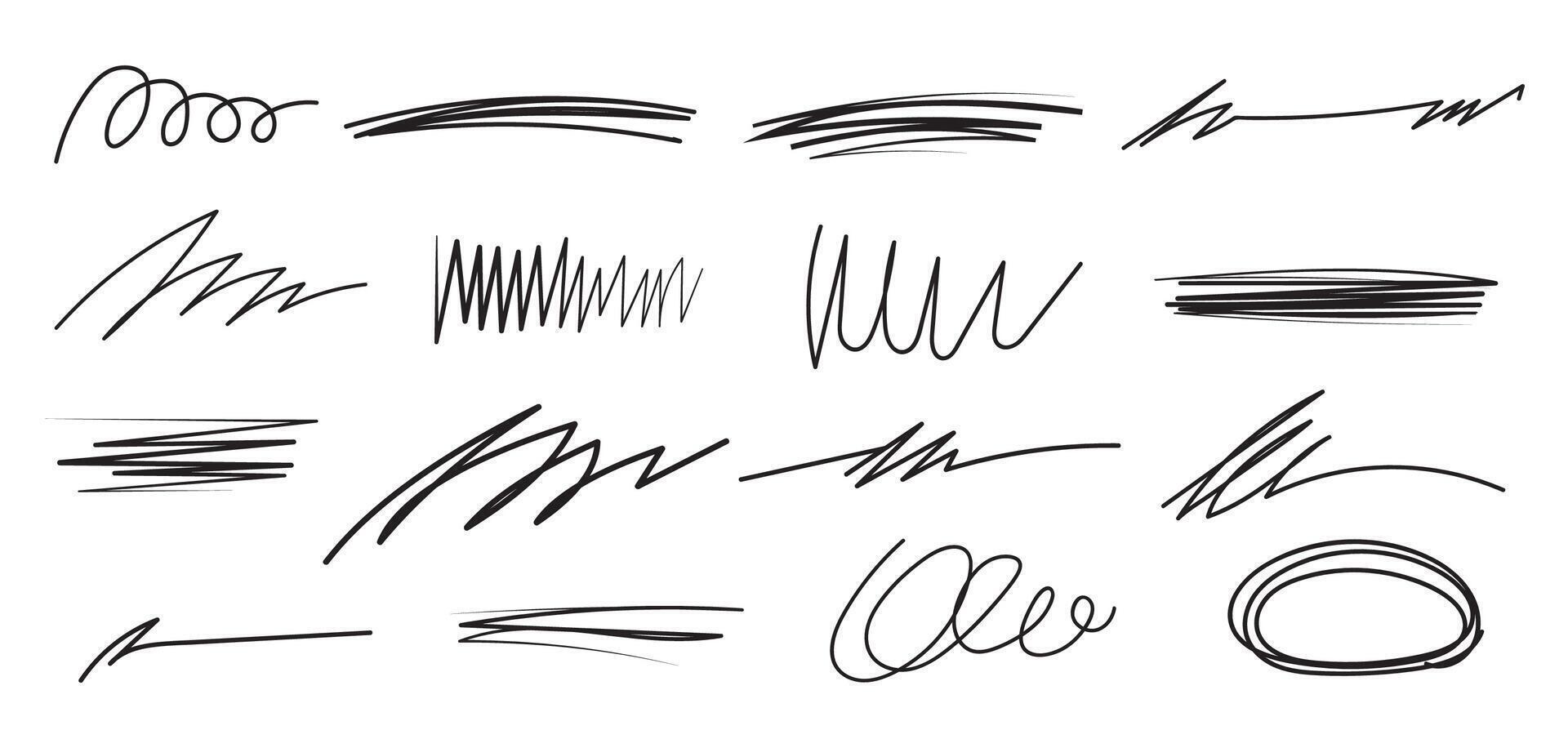 Line brush strokes marker scribble sketch underline. Hand drawn marker scribbles. vector