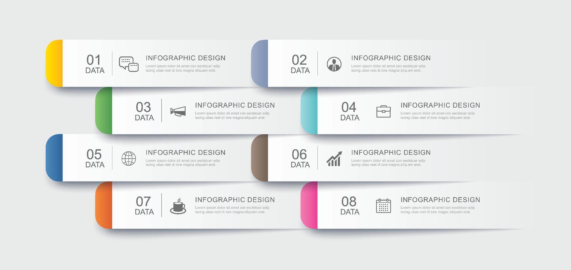 8 data infographics tab paper index template. Illustration abstract background. vector