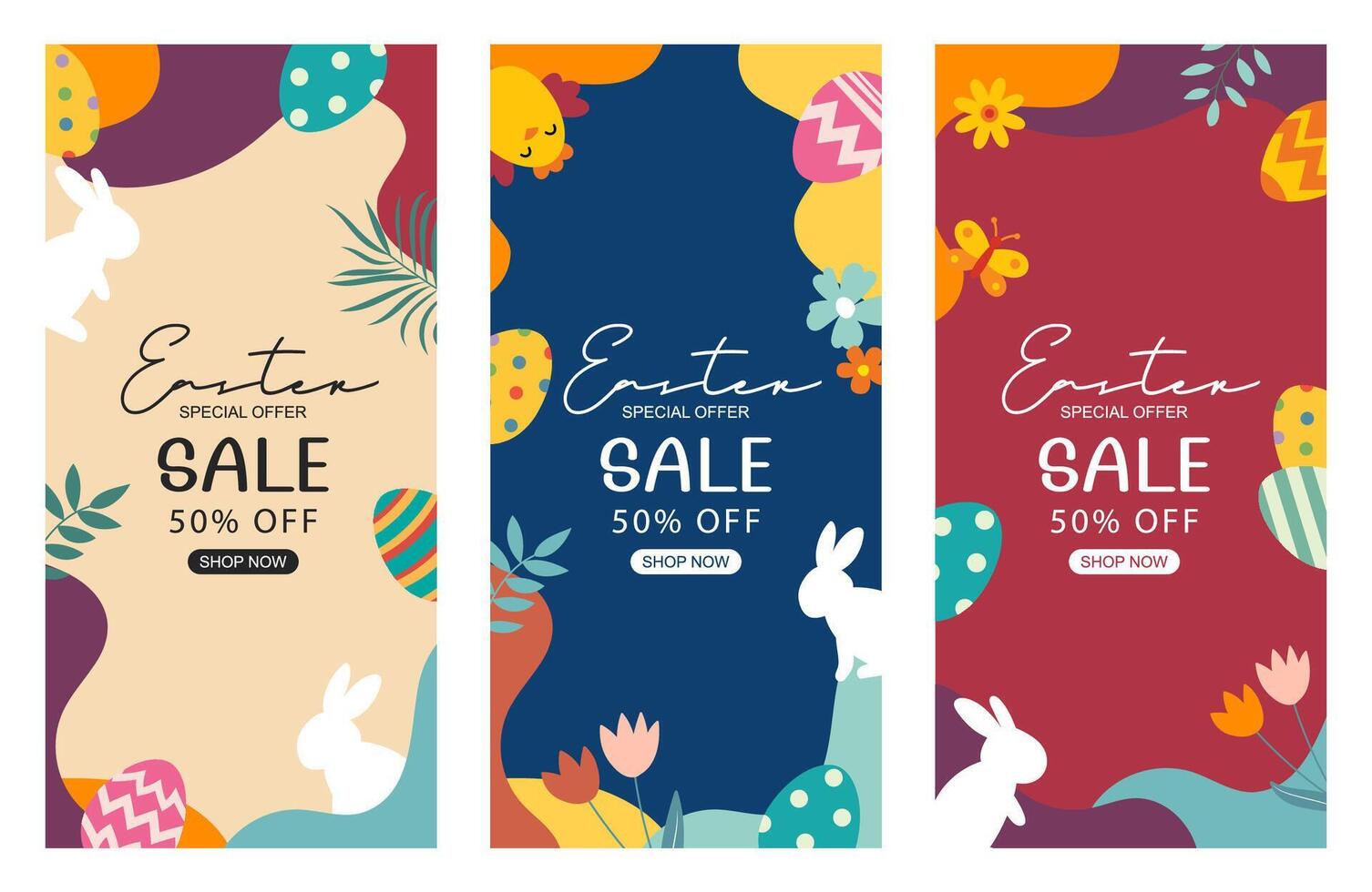 Easter eggs sale banner design template with colorful eggs. Use for social media, advertising, flyers, posters, brochure, voucher discount. vector