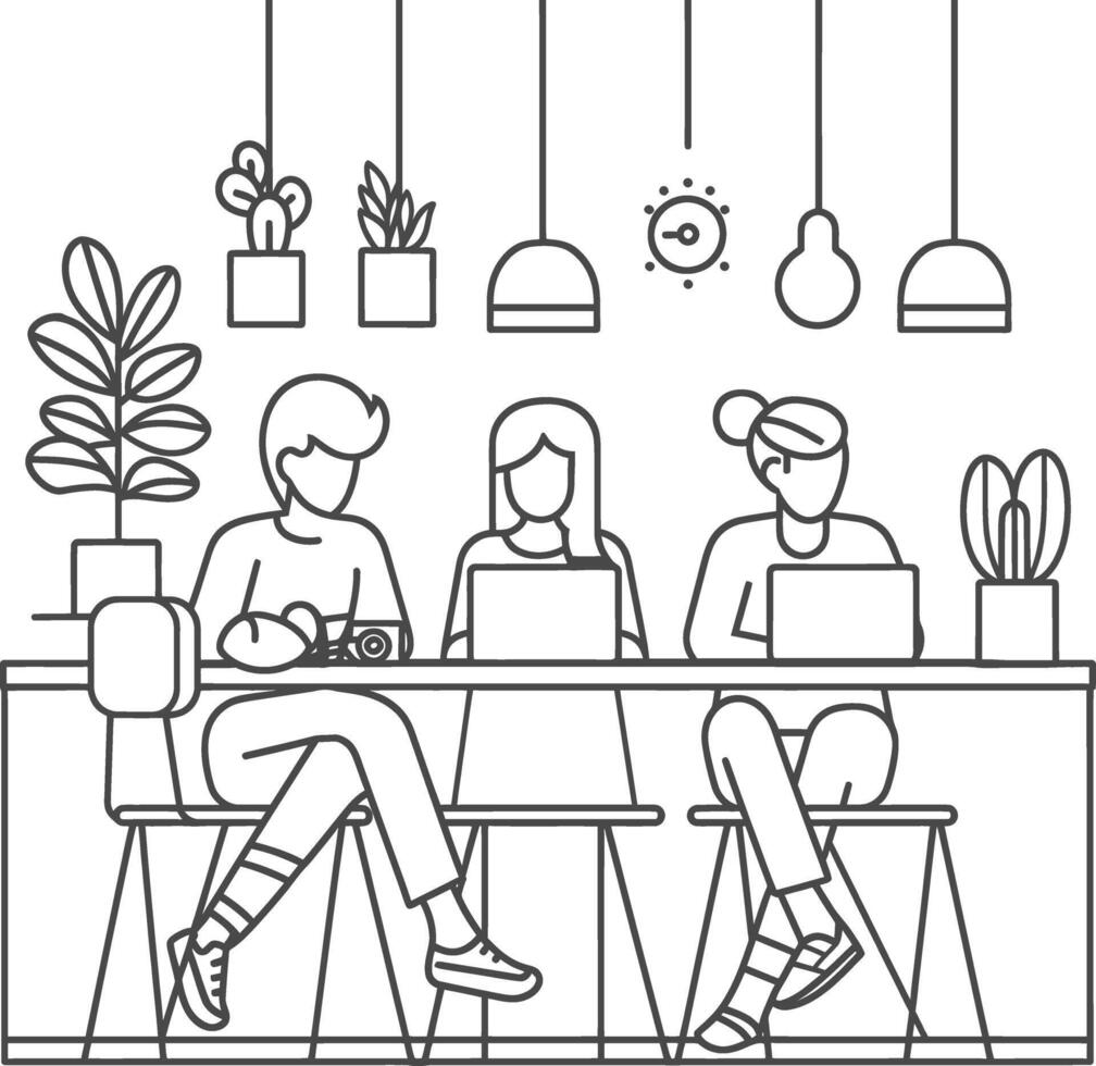 AI generated Outline illustration for Positive Workplace culture for company employees teamwork vector