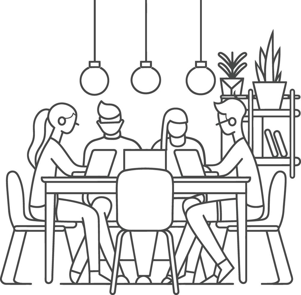 AI generated Outline illustration for Positive Workplace culture for company employees teamwork vector