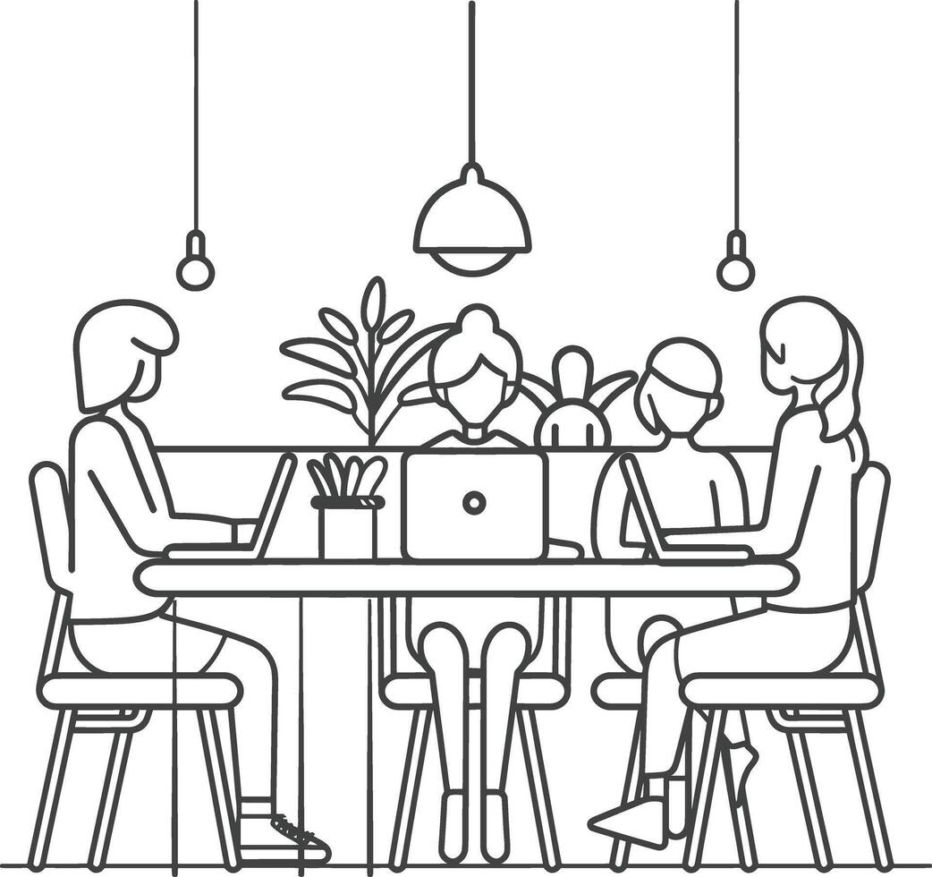 AI generated Outline illustration for Positive Workplace culture for company employees teamwork vector