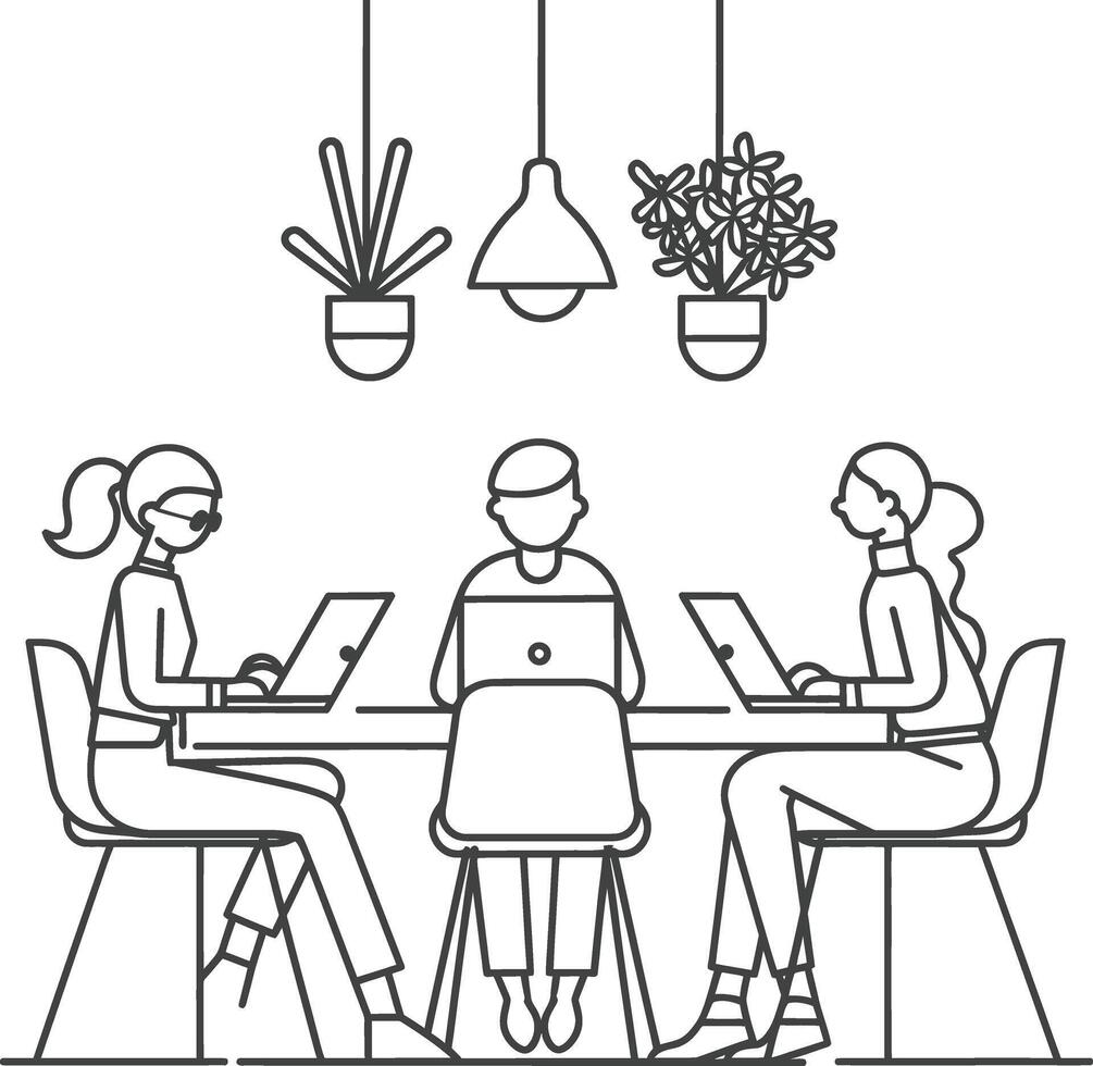 AI generated Outline illustration for Positive Workplace culture for company employees teamwork vector