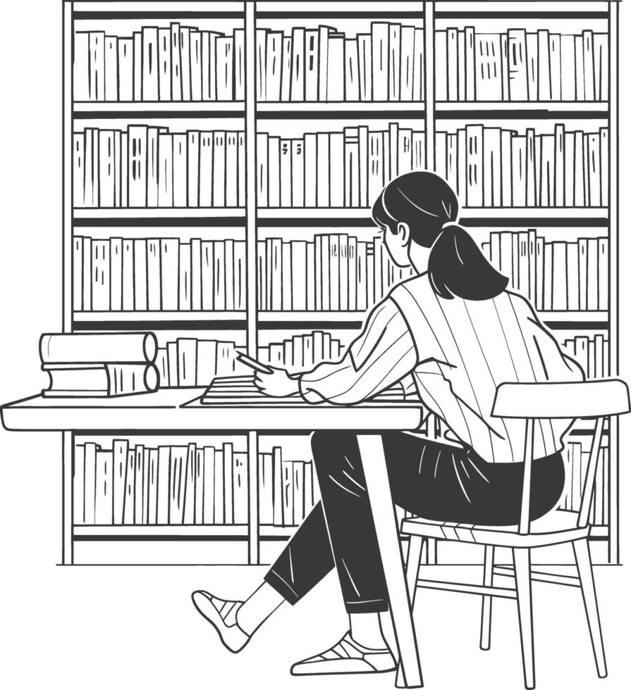 AI generated Outline Illustration for The study room has bookshelves and many book in there vector