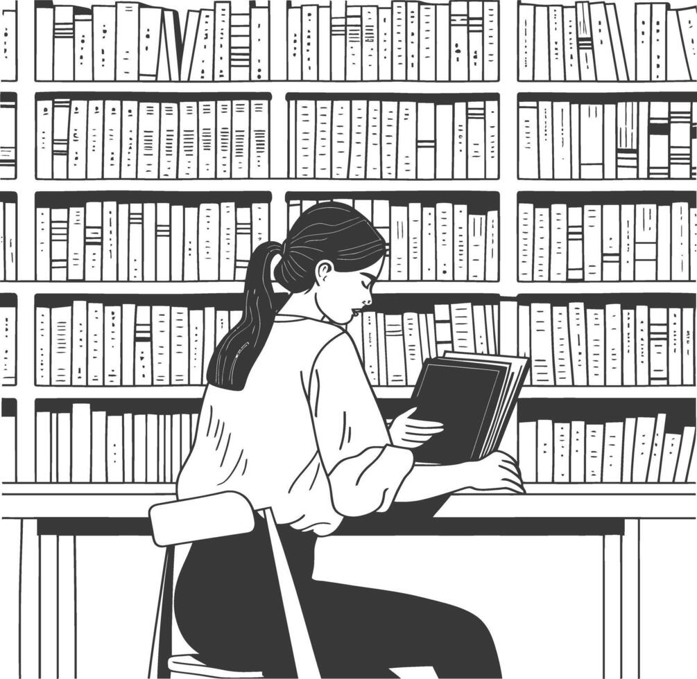 AI generated Outline Illustration for The study room has bookshelves and many book in there vector