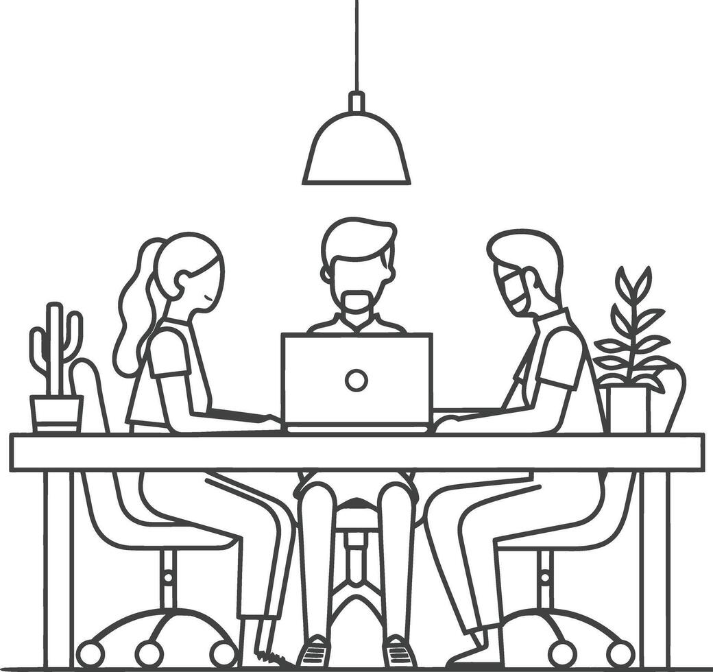 AI generated Outline illustration for Positive Workplace culture for company employees teamwork vector