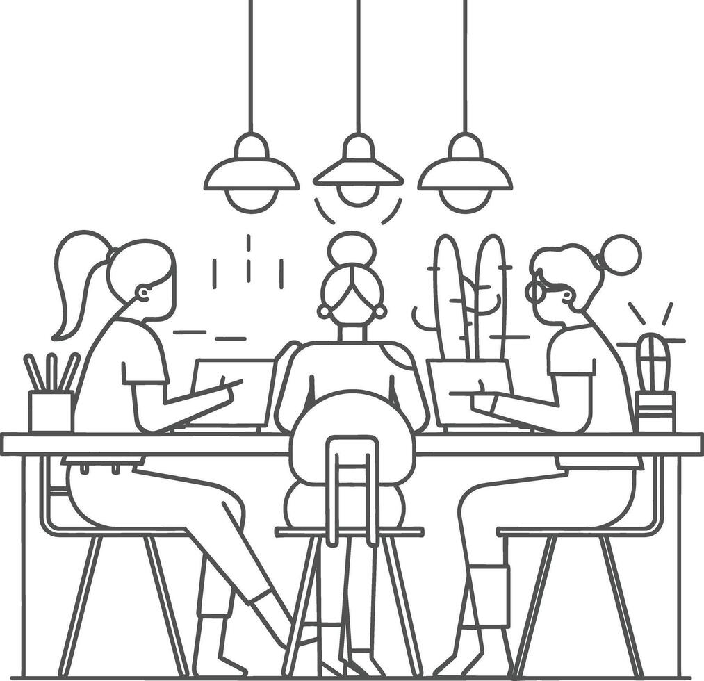 AI generated Outline illustration for Positive Workplace culture for company employees teamwork vector