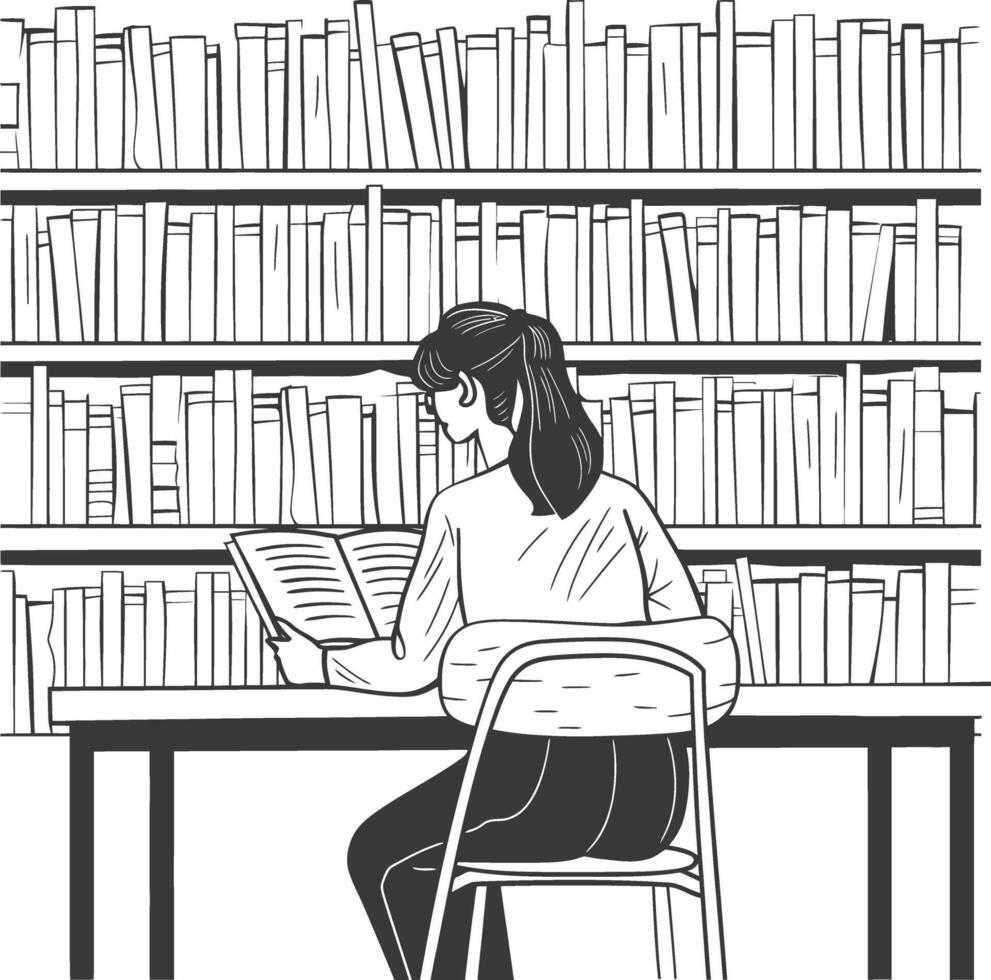 AI generated Outline Illustration for The study room has bookshelves and many book in there vector