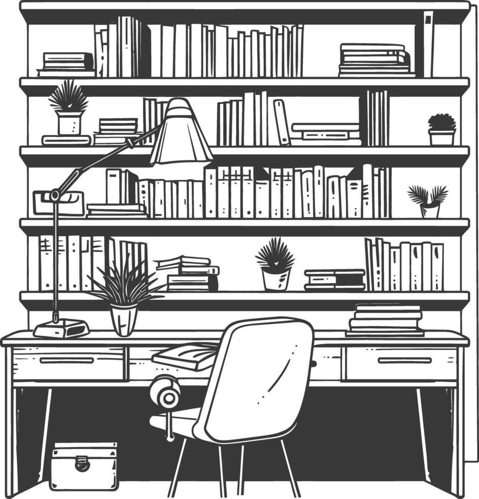 AI generated Outline Illustration for The study room has bookshelves and many book in there vector