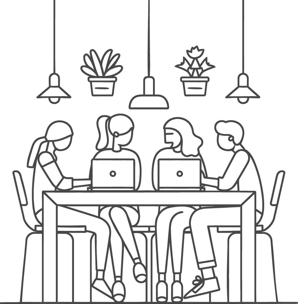 AI generated Outline illustration for Positive Workplace culture for company employees teamwork vector