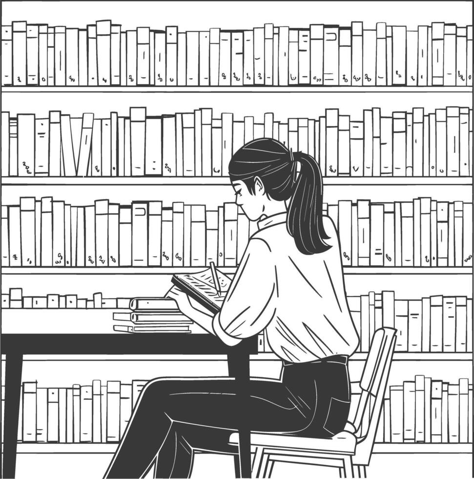 AI generated Outline Illustration for The study room has bookshelves and many book in there vector