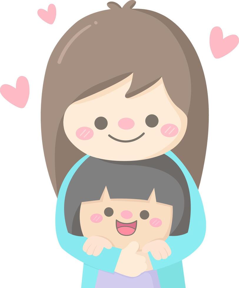 mom day cartoon mother hugging her daughter vector illustration