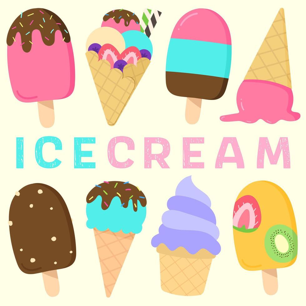 cute and colorful hand drawn ice cream vector