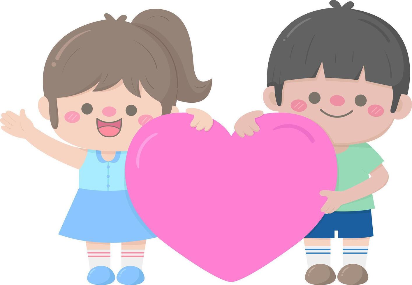 mother day cartoon cute daughter and son showing love heart to mom vector illustration