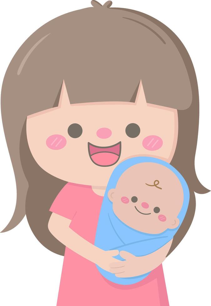 mothers day cartoon cute young mom holding infant baby vector illustration