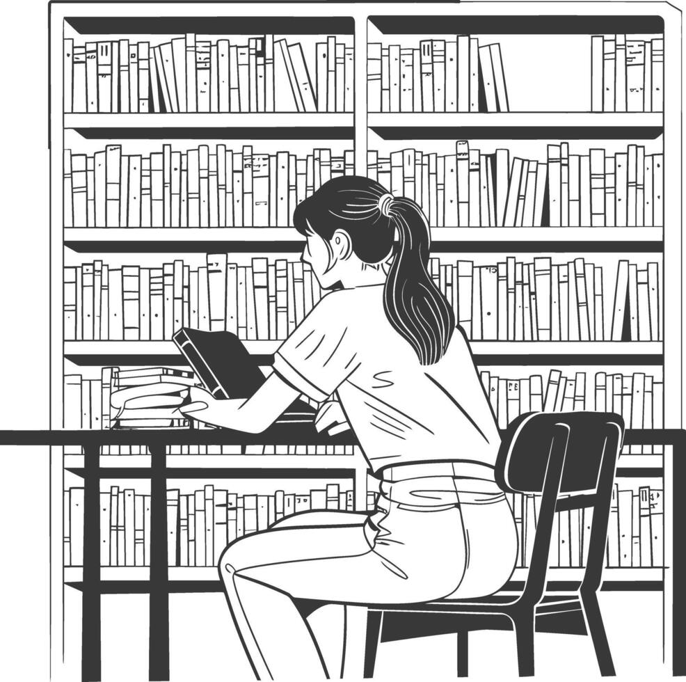 AI generated Outline Illustration for The study room has bookshelves and many book in there vector