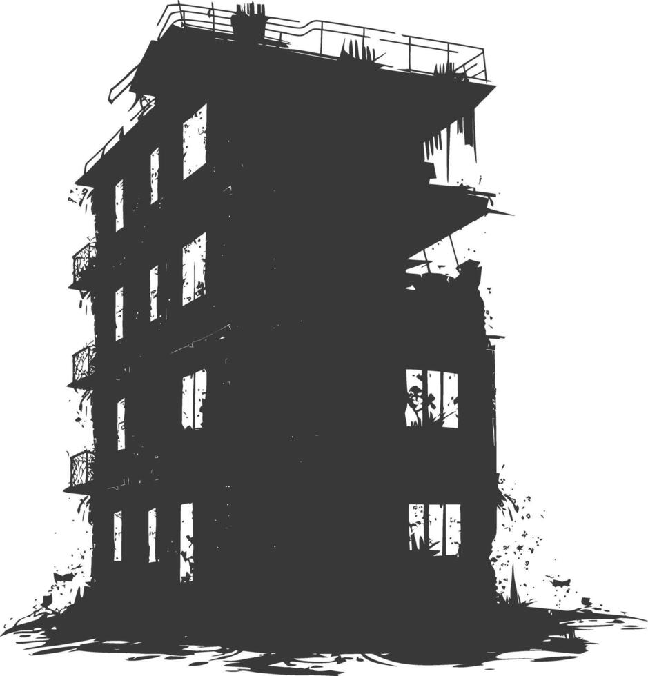 AI generated silhouette abandoned buildings black color only vector