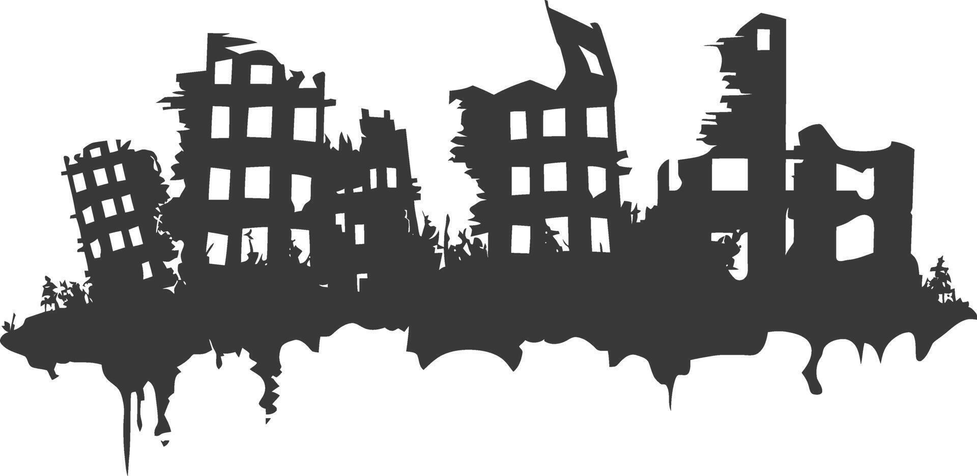 AI generated silhouette abandoned buildings black color only vector