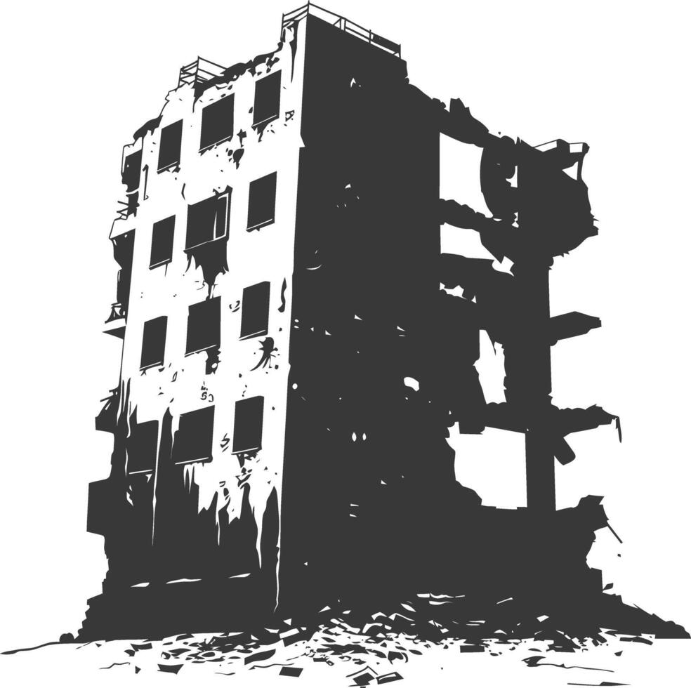 AI generated silhouette abandoned buildings black color only vector