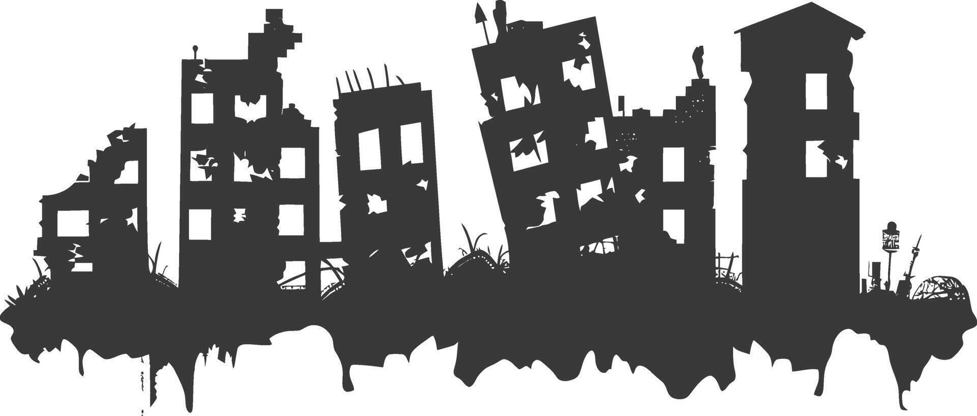 AI generated silhouette abandoned buildings black color only vector