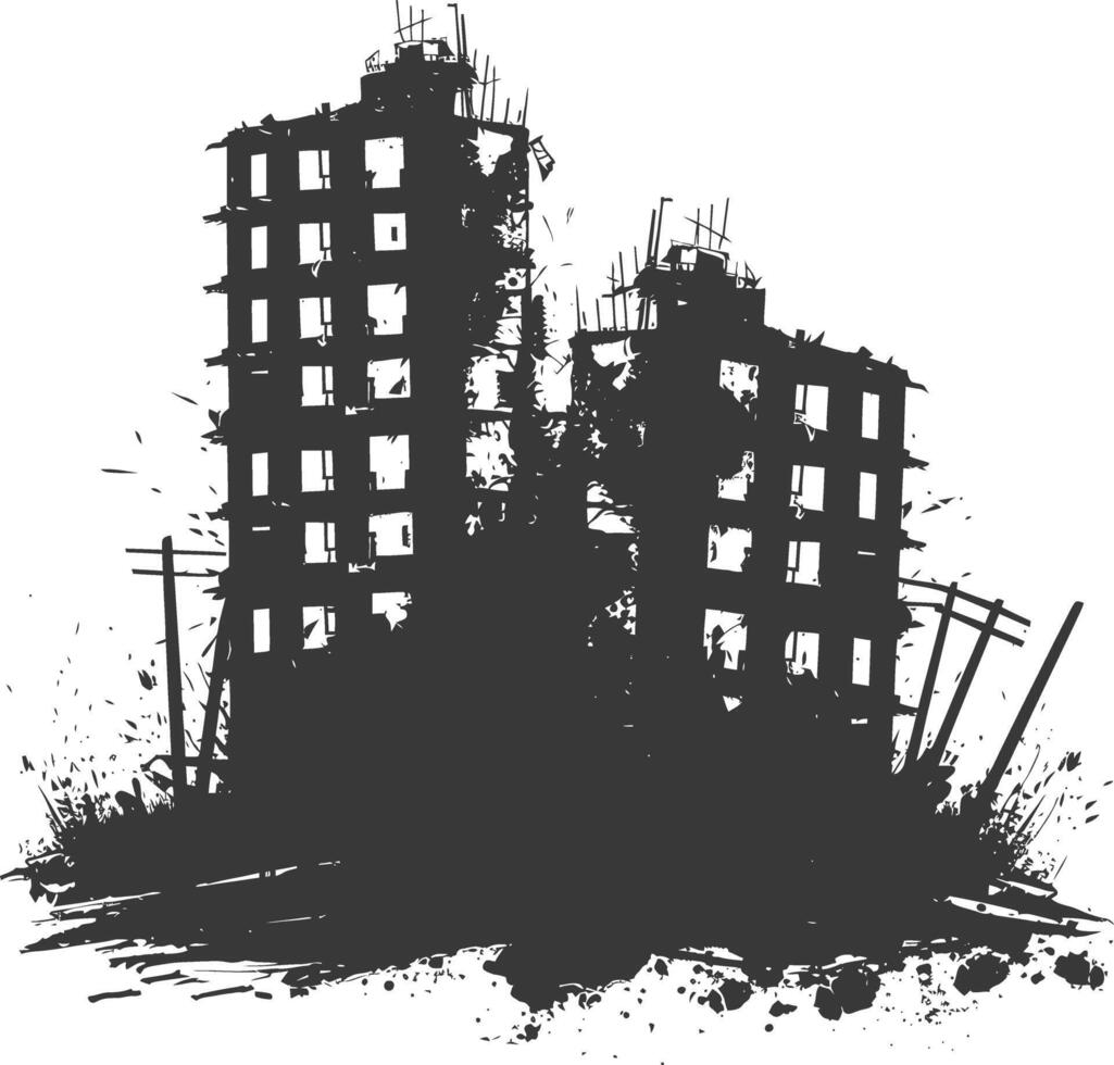 ai generado silueta abandonado edificios negro color solamente vector