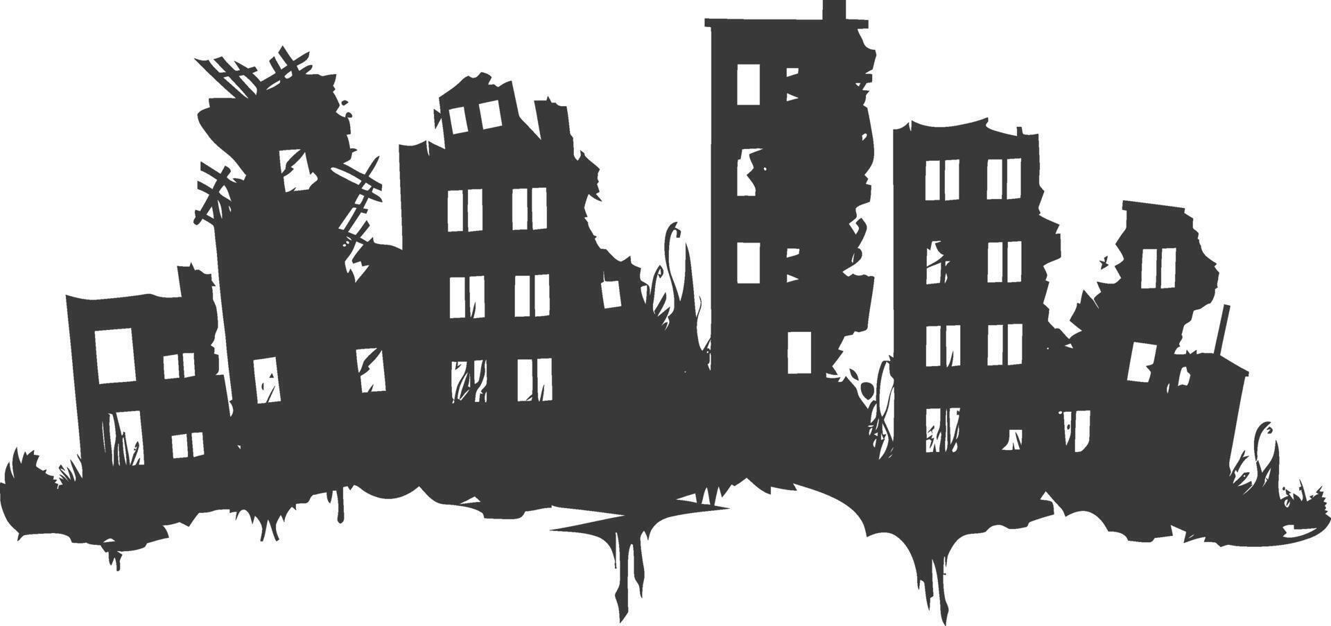 AI generated silhouette abandoned buildings black color only vector