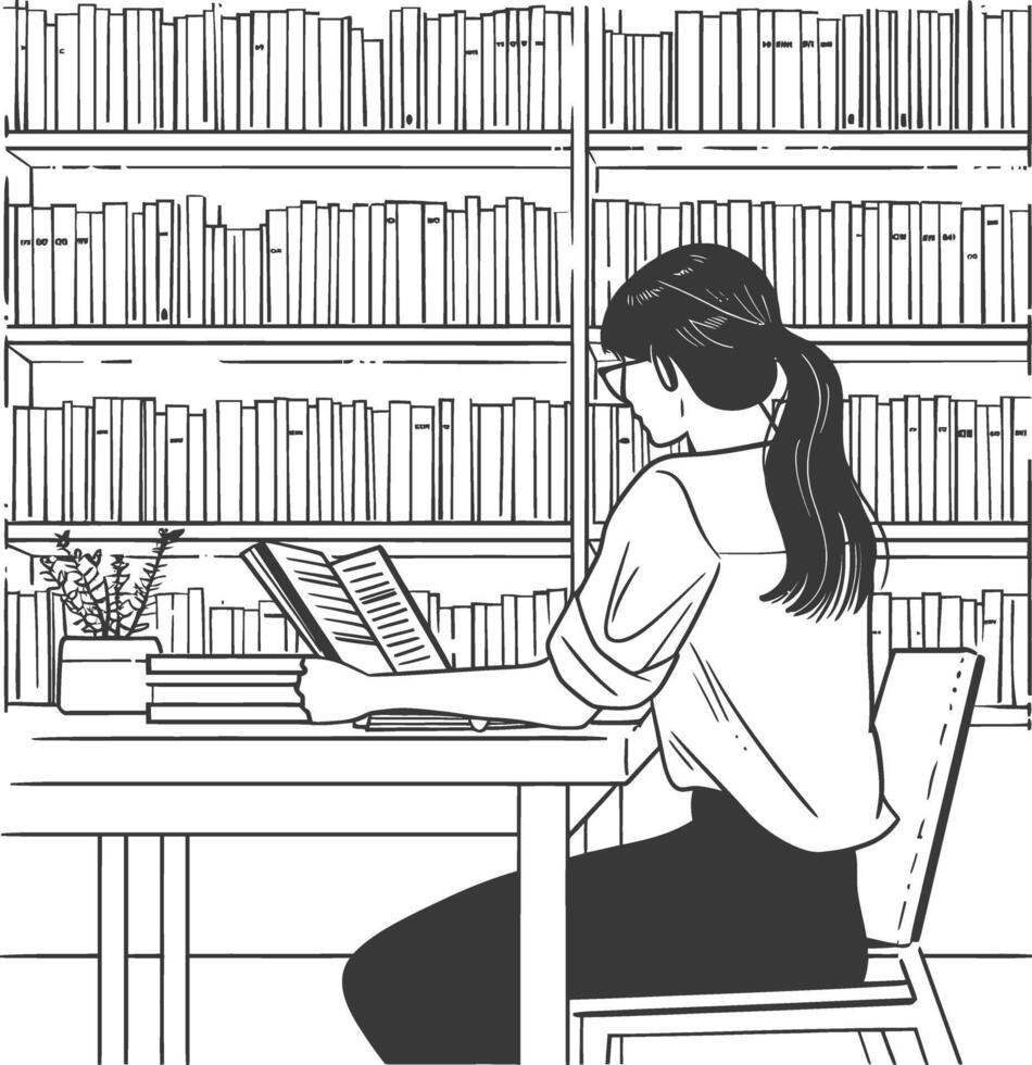 AI generated Outline Illustration for The study room has bookshelves and many book in there vector