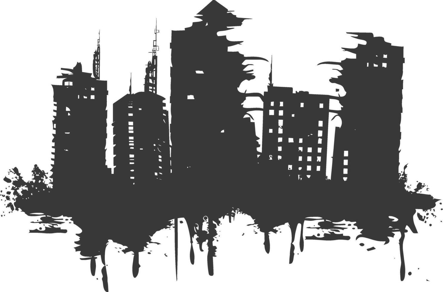 AI generated silhouette abandoned buildings black color only vector