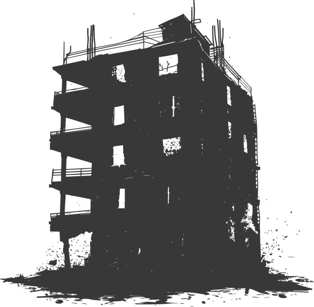 AI generated silhouette abandoned buildings black color only vector