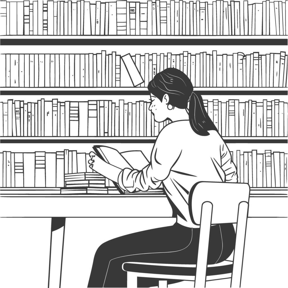 AI generated Outline Illustration for The study room has bookshelves and many book in there vector