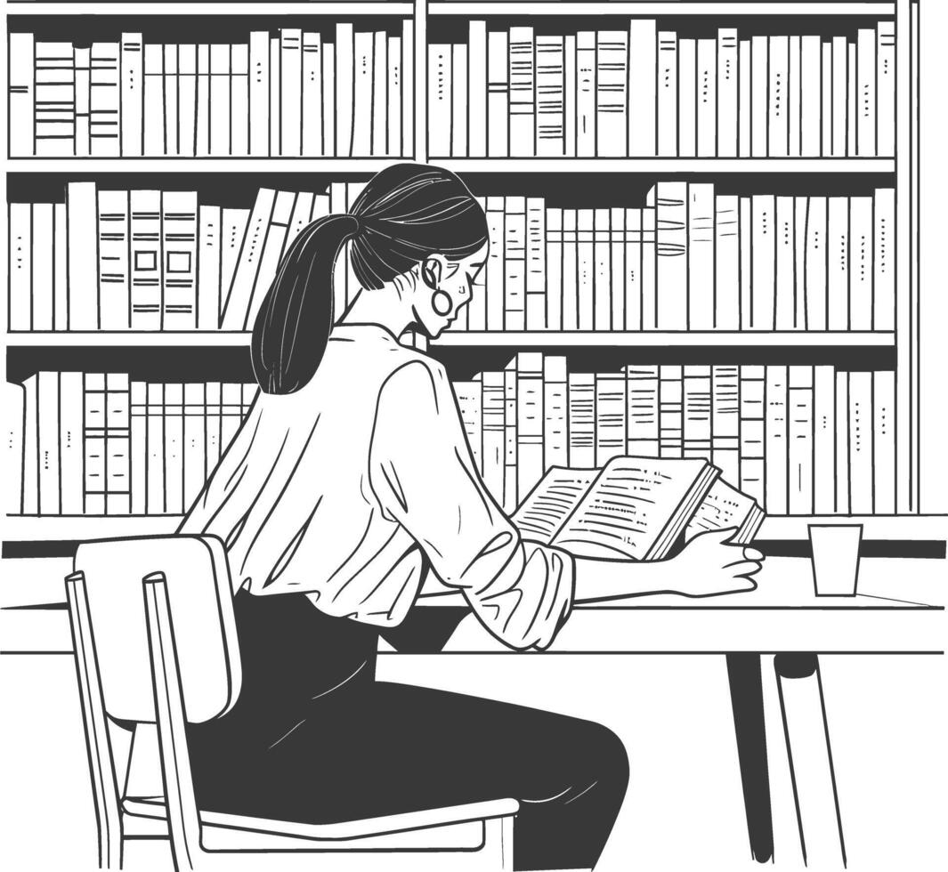 AI generated Outline Illustration for The study room has bookshelves and many book in there vector