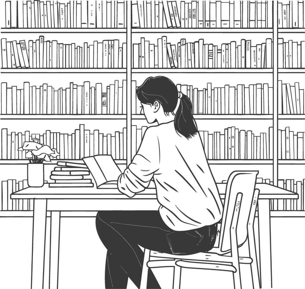 AI generated Outline Illustration for The study room has bookshelves and many book in there vector