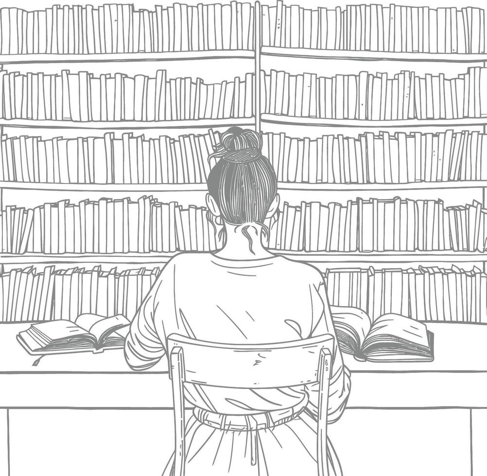 AI generated Outline Illustration for The study room has bookshelves and many book in there vector
