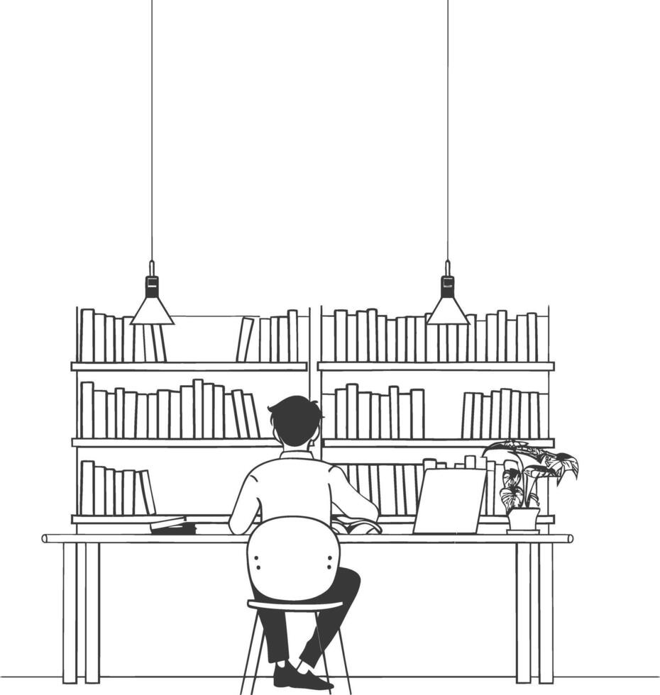 AI generated Outline Illustration for The study room has bookshelves and many book in there vector