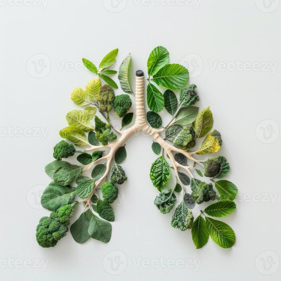 AI generated Human lungs in the form of trees or leaves on a white background photo