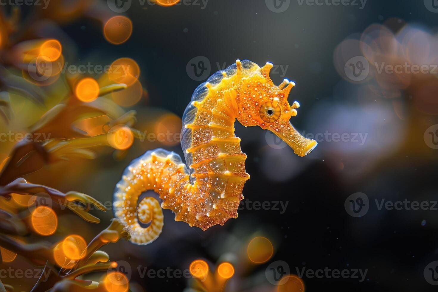 AI generated The marine seahorse glows with luminescent against of the dark sea professional photography photo