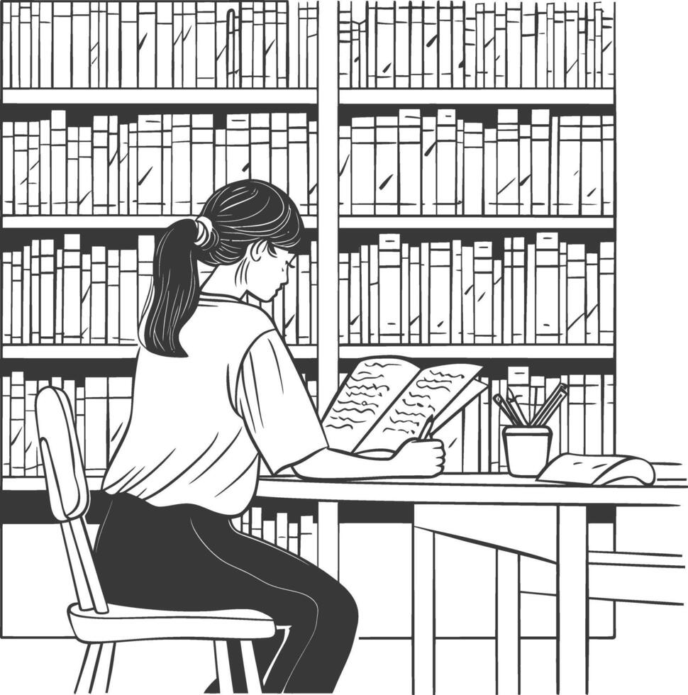 AI generated Outline Illustration for The study room has bookshelves and many book in there vector