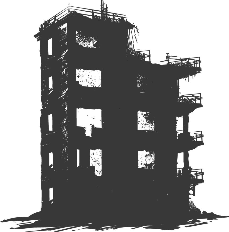 AI generated silhouette abandoned buildings black color only vector