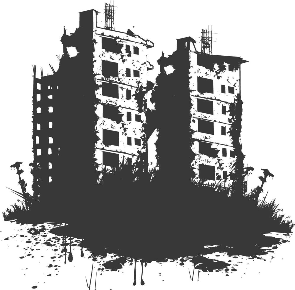 ai generado silueta abandonado edificios negro color solamente vector