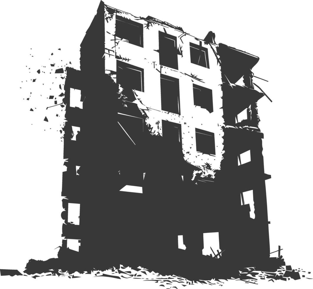 AI generated silhouette abandoned buildings black color only vector